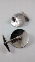 Load image into Gallery viewer, Designed Silver and Moldavite Cufflinks