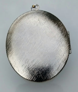 Silver colored Locket Pendant with Blue-Grey Cabochon Centre