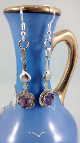 Amethyst Chips Dangling Pierced Earrings