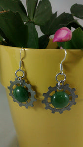 Jade & Gear Pierced Earrings