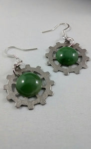 Jade & Gear Pierced Earrings