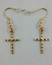 Load image into Gallery viewer, Small Gold Colored Cross Earrings
