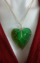 Load image into Gallery viewer, Large Green Glass Wire-wrapped Heart-shaped Necklace
