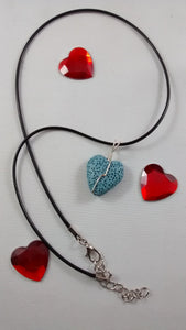 Blue Dyed Lava Rock Heart-Shaped Necklace