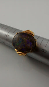 Gold-Plated Ammolite Ring with Purple Tones