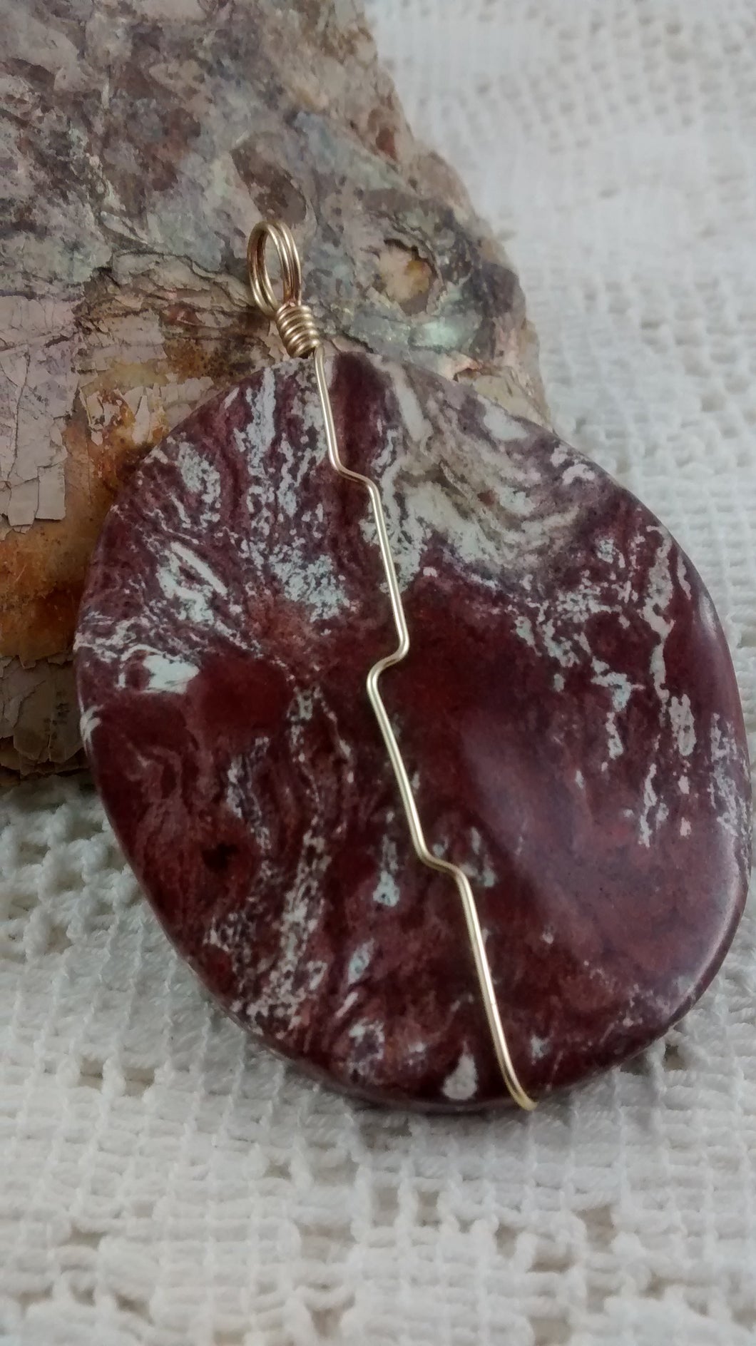 Jasper Wire-Wrapped Bead Pendant