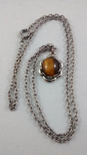 Load image into Gallery viewer, Small Tiger Eye Necklace and silver colored chain
