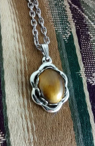 Small Tiger Eye Necklace in Silver colored setting