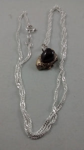 Silver plated chain with silver and garnet pendant