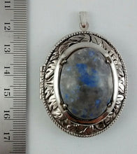 Load image into Gallery viewer, Silver colored Locket Pendant with Blue-Grey Cabochon Centre
