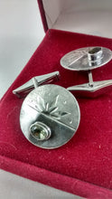 Load image into Gallery viewer, Designed Silver and Moldavite Cufflinks
