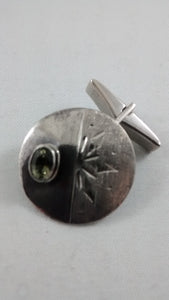 Designed Silver and Moldavite Cufflinks