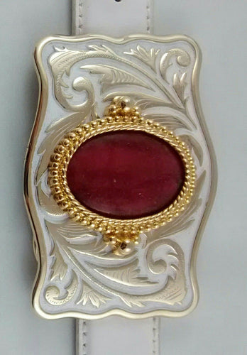 Rectangular shaped Belt Buckle with pinkish color stone