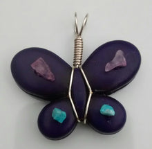 Load image into Gallery viewer, Butterfly Shaped Dyed Stone Wire-Wrapped Bead Pendant
