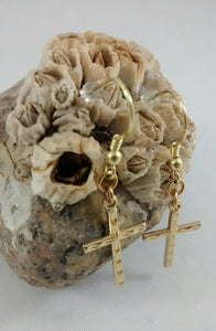 Gold colored Cross Pierced Earrings